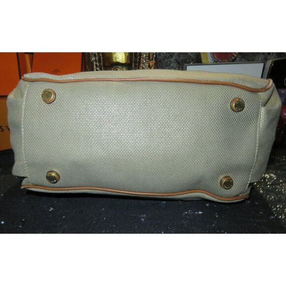 Michael Kors Marina Gold Glitter Canvas & Leather Trim Drawstring Large Tote Han - Picture 6 of 13